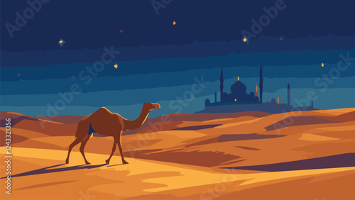 camel in the sahara desert vector illustration