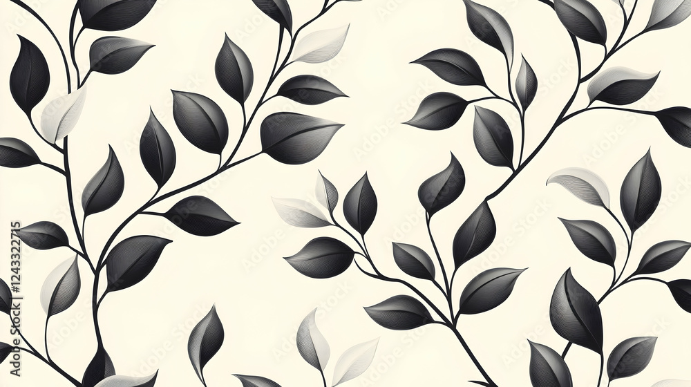 Elegant black and white leaf pattern, seamless design, decorative background, wallpaper or fabric print Elegant black and white leaf pattern, seamless design, decorative background, wallpaper or fabric print