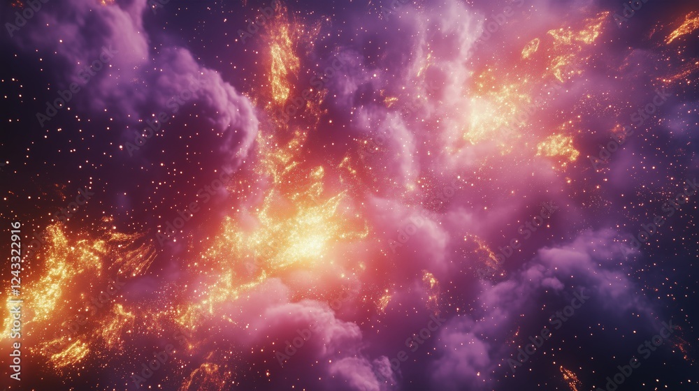 Naklejka premium Vivid cosmic nebula with bright gas clouds and glowing stars in deep space