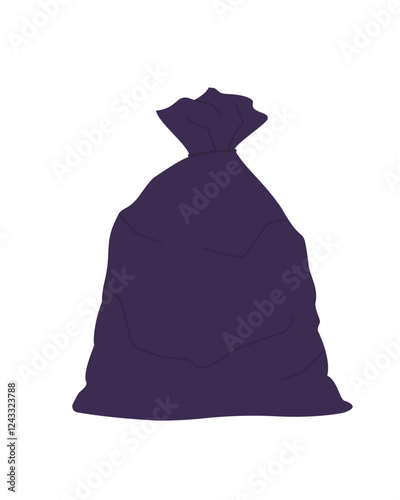 Black trash bag. Plastic bag is filled up waste and garbage. Isolated on white background. 