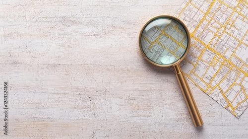 A magnifying glass over a map, symbolizing exploration and navigation in the business world.