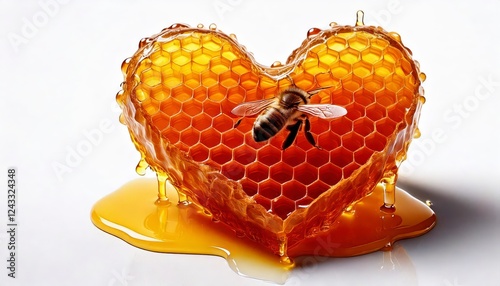 A golden honeycomb heart dripping with fresh honey