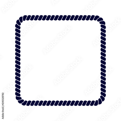 Square rope frame. Thread, hemp twine, jute, steel cable decoration element. Vignette in maritime, yacht or nautical style. River, sea or ocean theme ornament. Vector graphic illustration.