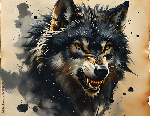 Angry Wolf Watercolor Illustration