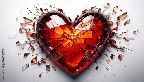 A heart made of fragile glass, cracked into many pieces