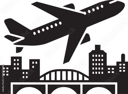 Airplane passenger travel silhouette icon. Aeroplane vector icon aircraft isolated symbol shape