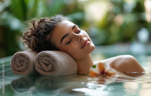 Relaxation experience in a tranquil spa with a woman enjoying a serene moment
