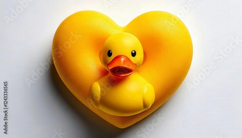 A heart made out of squishy yellow rubber duck material, glossy and fun