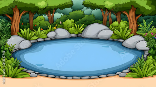 Serene pond in a lush forest setting. Possible use Nature scene background
