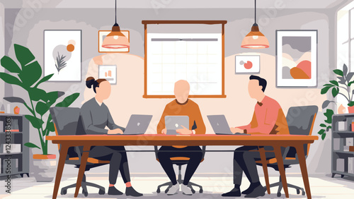 a group of people working with laptop vector illustration
