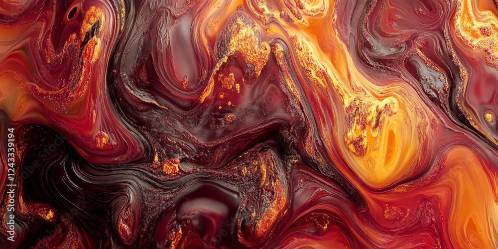 Close-up of a swirling mixture of vibrant red, orange, and yellow liquid with abstract patterns, symbolizing energy, heat, and movement in a dynamic and fluid motion. Close-up of a swirling mixture of vibrant red, orange, and yellow liquid with abstract patterns, symbolizing energy, heat, and movement in a dynamic and fluid motion.