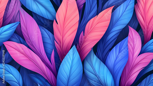 Vibrant colorful abstract leaves pattern background.  Possible use  wallpaper, backdrop, print design photo