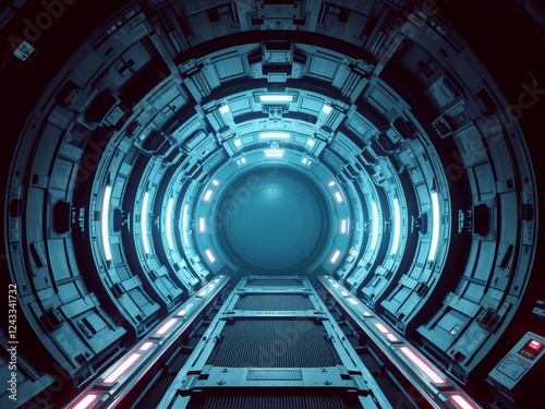 Explorers discovering hidden time machine prototype in futuristic tunnel, technology, prototype