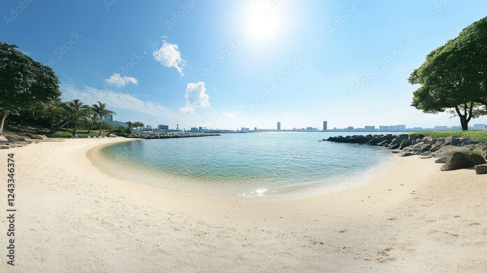 The serene beauty of the Yokohama Marine Park, with its sandy beaches and clear blue waters. The serene beauty of the Yokohama Marine Park, with its sandy beaches and clear blue waters.