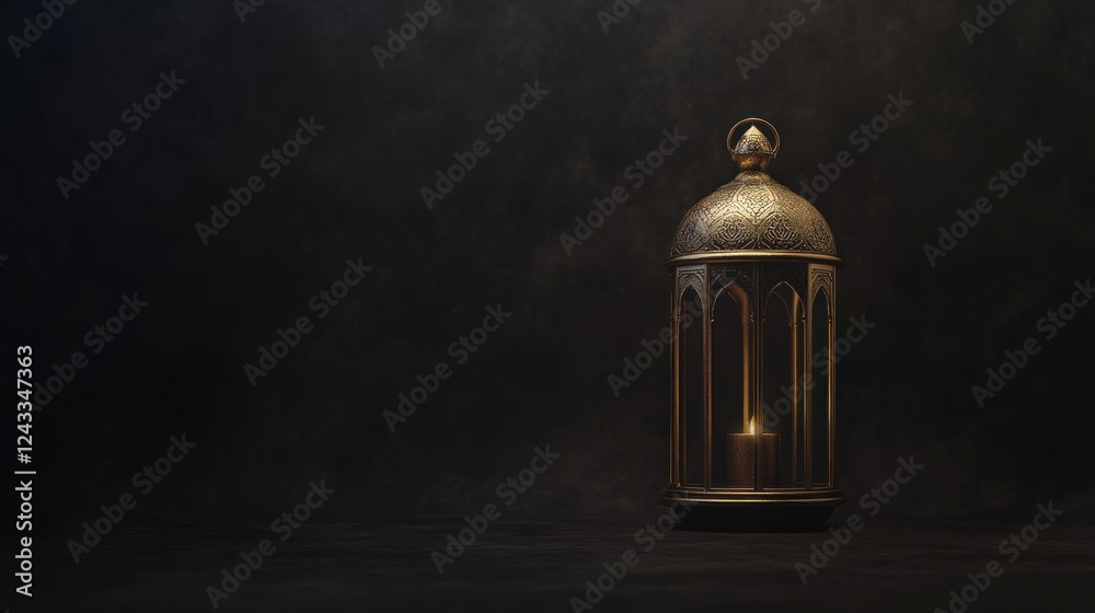Ornate lantern glows, dark background, Ramadan Ornate lantern glows, dark background, Ramadan