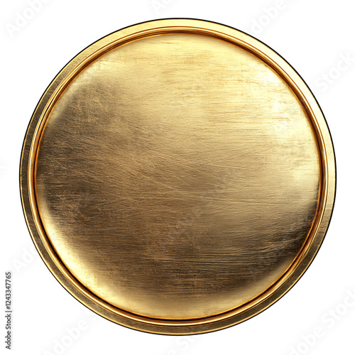 Premium Metallic Gold Badge with Smooth Reflective Surface on transparent