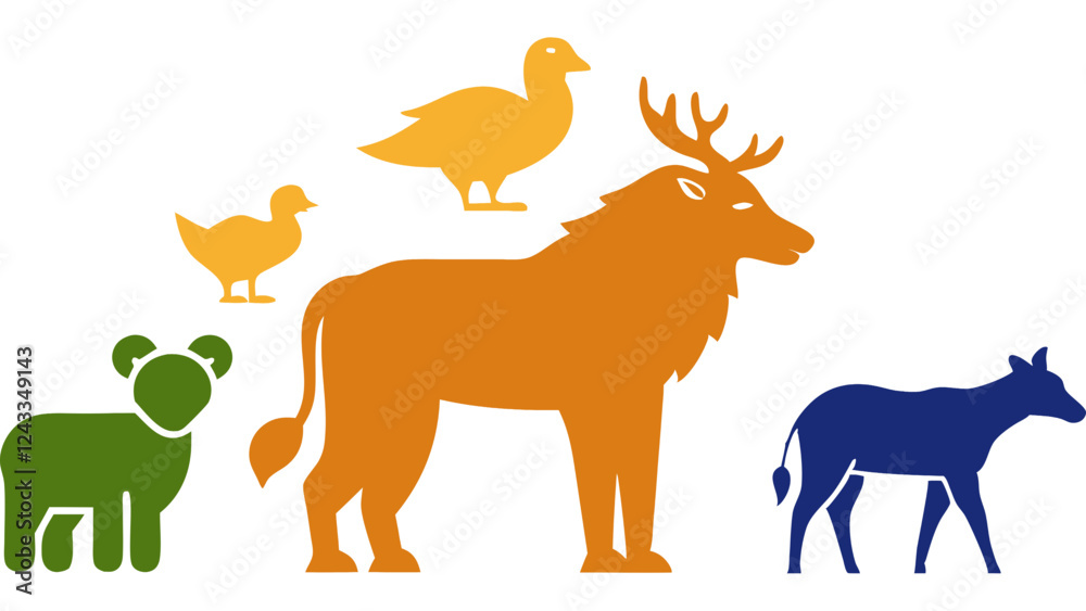 Illustration of a deer and a group of animals on a white background Illustration of a deer and a group of animals on a white background