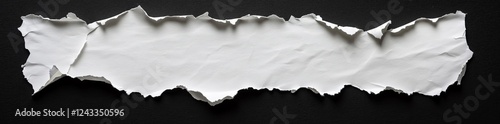 Torn white paper on black background, design element