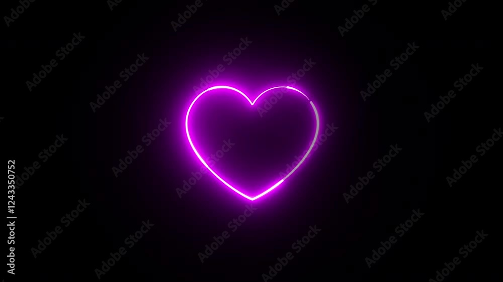 Pink Neon Heart Animation on Black Background Valentine's Day Design Pink Neon Heart Animation on Black Background Valentine's Day Design