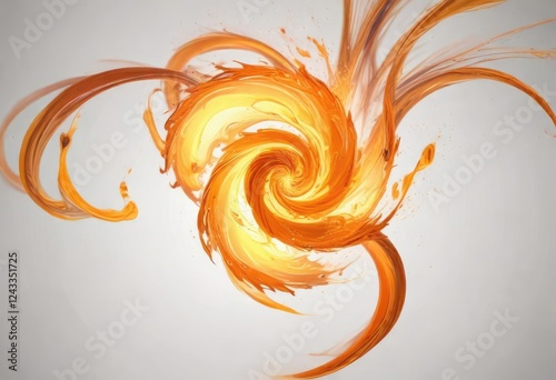 Swirling orange flame with abstract pattern on white, bright colors, abstract pattern photo