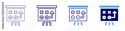 Social media strategy icon in 4 different styles. Thin Line, Line, Bold, and Bold Line. Duotone style. Editable stroke