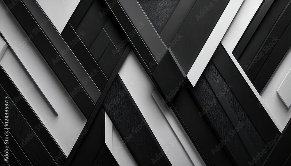 Fototapeta premium geometric abstract black and white panel design for modern wall art or background with layered 3d texture