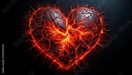 A molten lava heart, glowing red-hot with cracks
