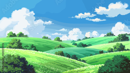 Rolling Green Hills Cartoon Landscape