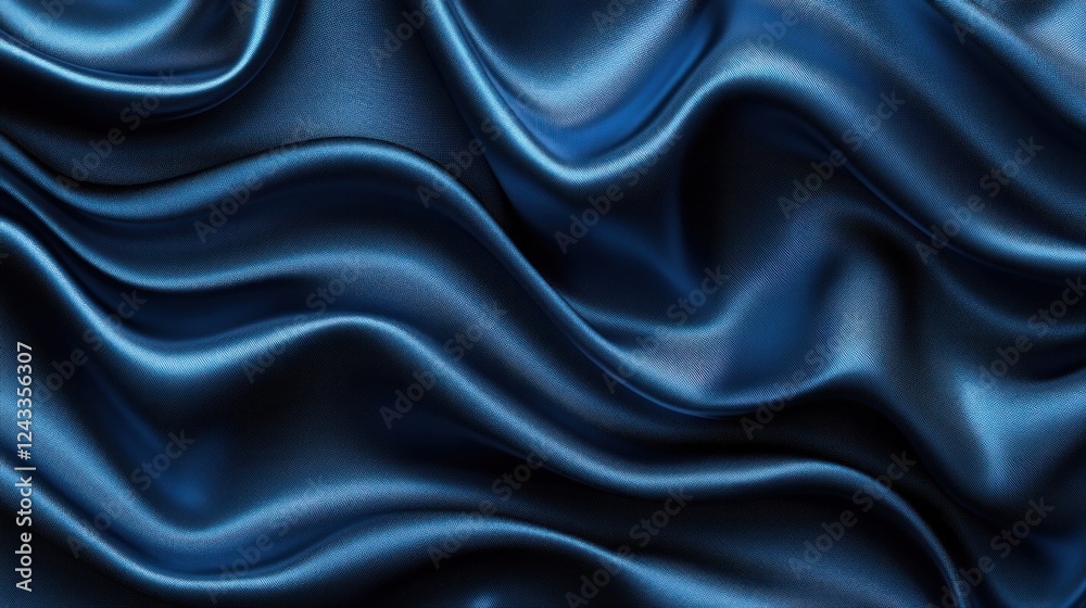 Obraz premium Deep blue satin fabric drapes in studio