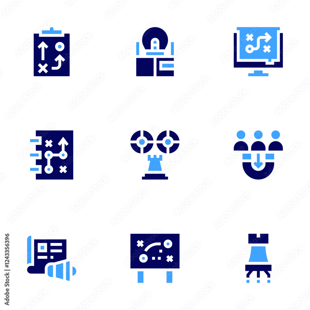 Strategy icon set. Bold style. Duotone colors. acquisition, strategy, content, gamestrategy, thinking, betting Strategy icon set. Bold style. Duotone colors. acquisition, strategy, content, gamestrategy, thinking, betting