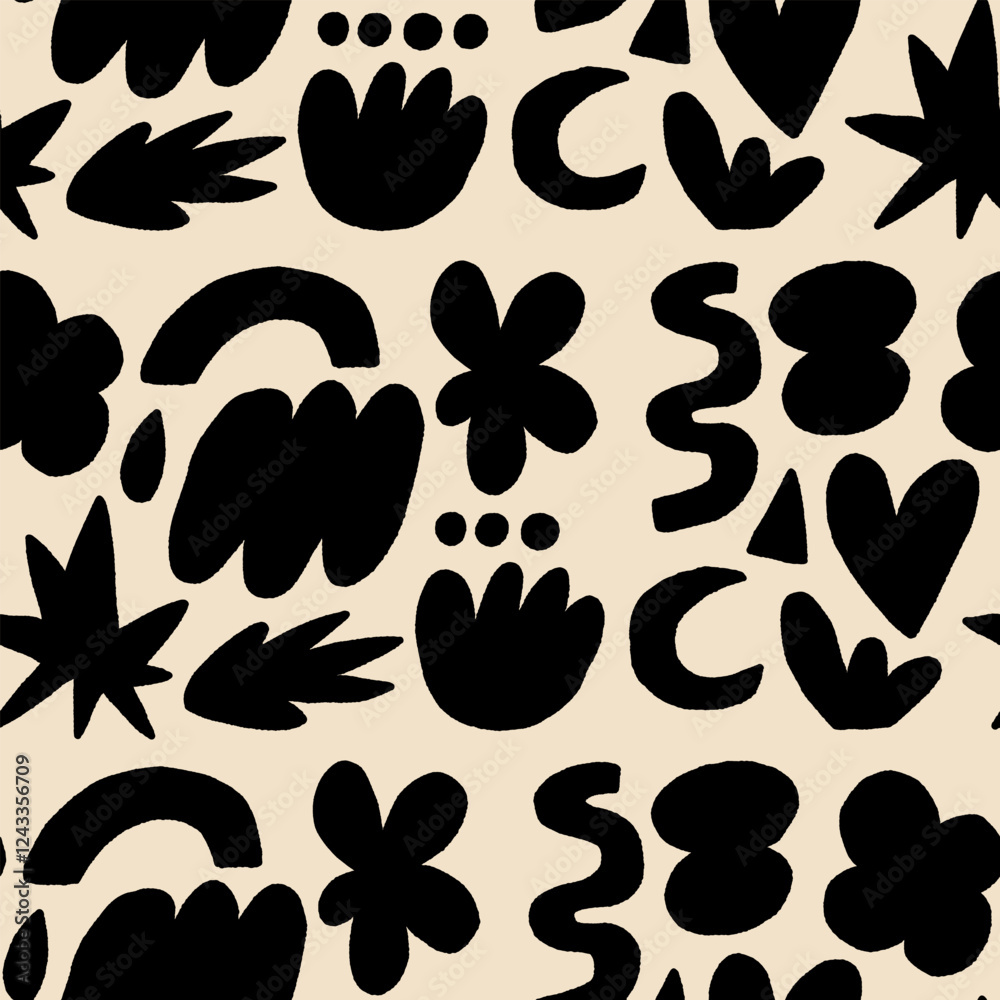 Fototapeta premium Abstract Crayon Kid Shape Seamless Pattern. Texture Geometric Element Backgound. Vector Graphic Wallpaper 
