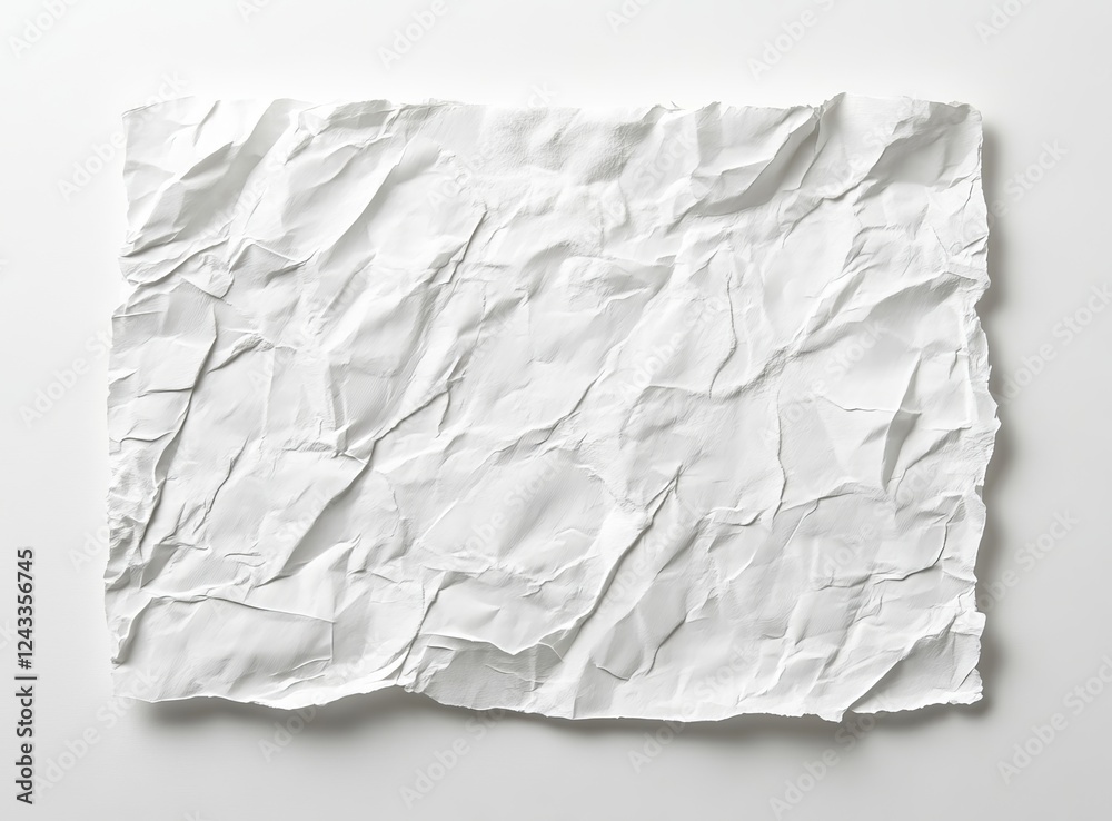 Obraz premium Crumpled white paper texture, studio shot, blank background, design element