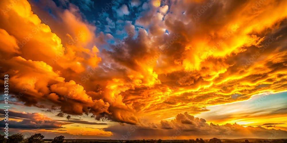 Obraz premium Dramatic Sunset Cloudscape: Fiery Orange Glow at Dusk