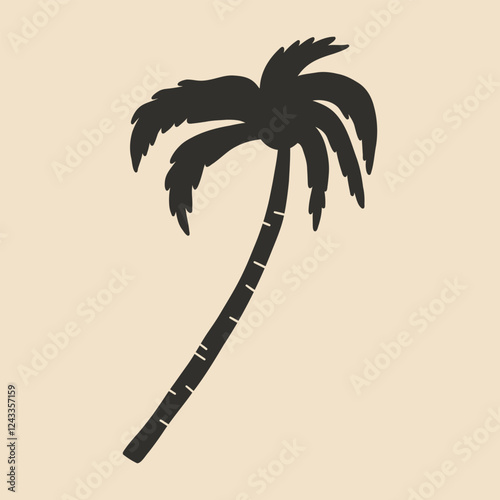 Single Palm Tree Coconut Sketch Silhouette. Tropical Jungle Coco Plant. Vector Minimalist Illustration
