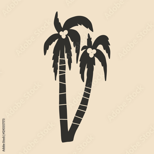 Single Palm Tree Coconut Shape Silhouette. Tropical Jungle Coco Plant. Vector Minimalist Illustration