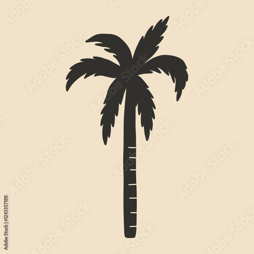 Single Palm Tree Coconut Sign Silhouette. Tropical Jungle Coco Plant. Vector Minimalist Illustration