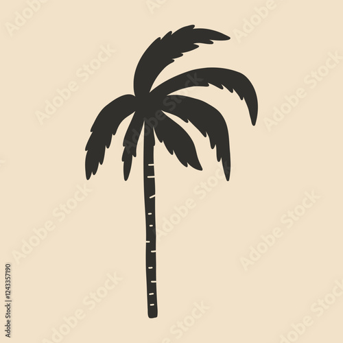 Single Palm Tree Coconut Minimalism Silhouette. Tropical Jungle Coco Plant. Vector Minimalist Illustration