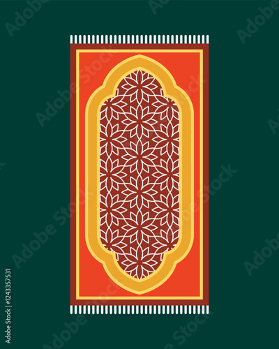 Red Islamic prayer carpet vector design. Prayer mat pattern tiles. Rug design