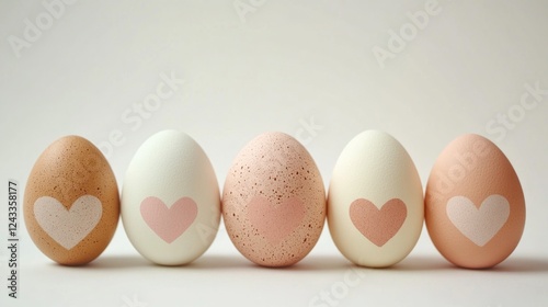 Pastel eggs with heart designs in neutral tones photo