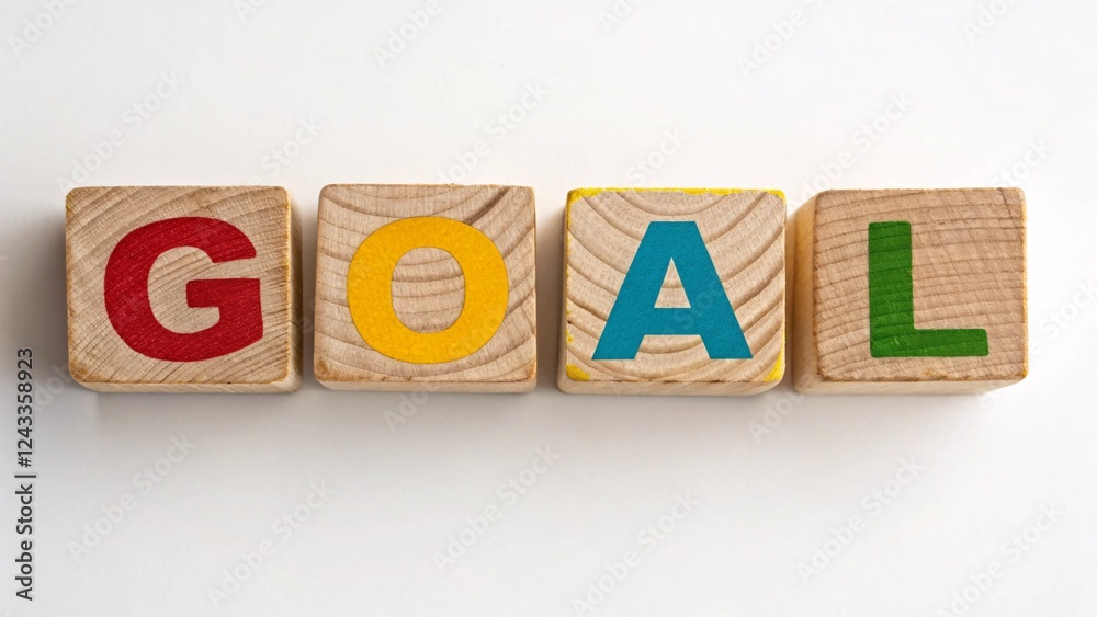 Wooden alphabet blocks creatively arranged to spell goal, illustrating a playful yet effective approach in business strategy and communication. Wooden alphabet blocks creatively arranged to spell goal, illustrating a playful yet effective approach in business strategy and communication.