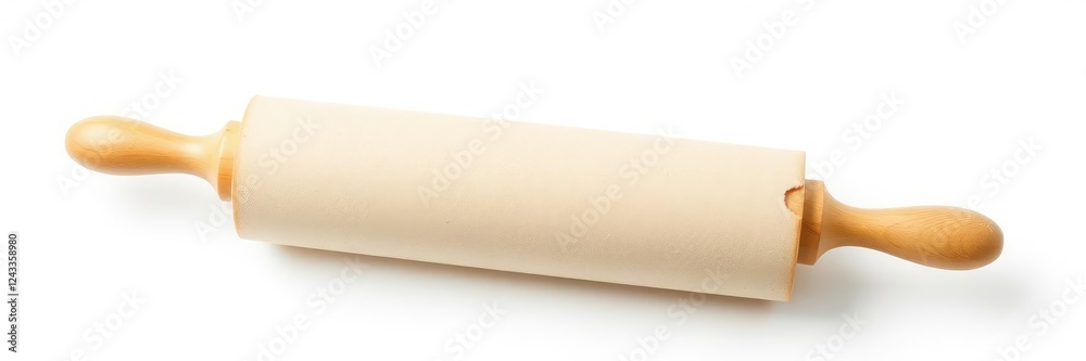 Fototapeta premium Rolling pin isolated on white background, food preparation, kitchen utensil, pastry dough