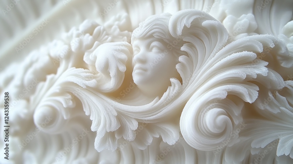 White cherub relief, ornate detail, close-up, design inspiration White cherub relief, ornate detail, close-up, design inspiration