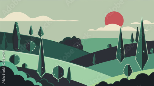 Flat Forest Landscape Vector Illustration