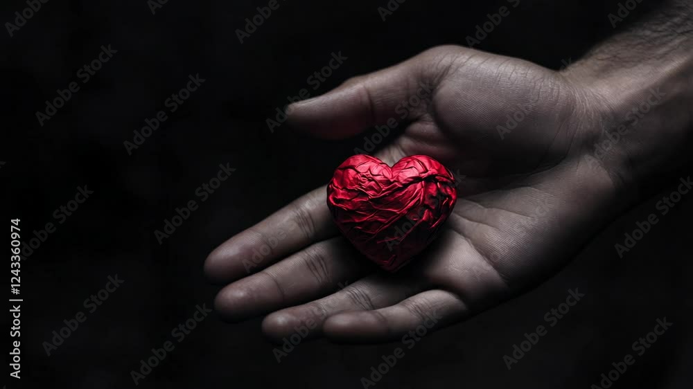 Close-Up Of A Red Heart Held In An Open Palm Against A Dark Background. A symbol of love and connection. A tender gesture of caring. A representation of affection. A warm display of support. A Close-Up Of A Red Heart Held In An Open Palm Against A Dark Background. A symbol of love and connection. A tender gesture of caring. A representation of affection. A warm display of support. A