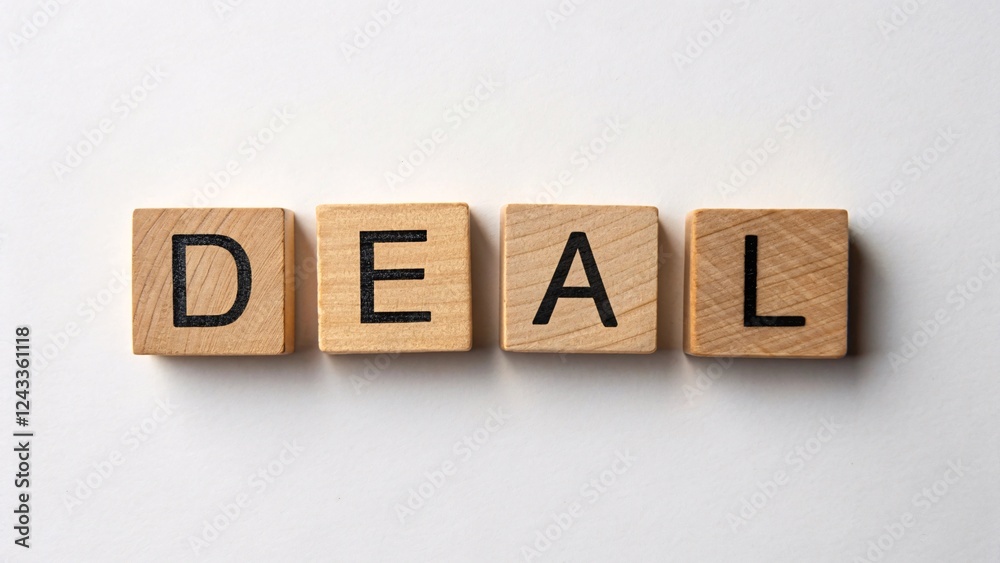 Wooden Alphabet Blocks Forming Business Deal Concept with the Word 'Deal' Highlighting Creative Communication in Entrepreneurship Wooden Alphabet Blocks Forming Business Deal Concept with the Word 'Deal' Highlighting Creative Communication in Entrepreneurship
