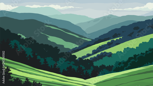 Green Mountain Valley Landscape Vector