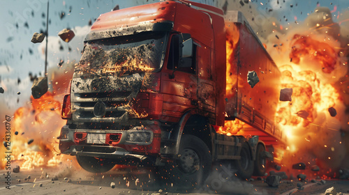 Devastating Truck Collision on a Busy Highway photo