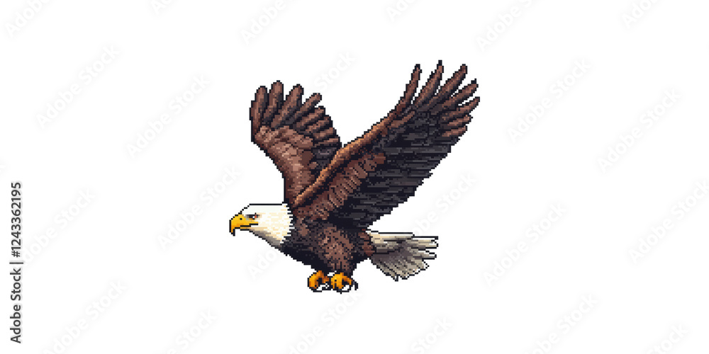 Obraz premium Pixel art bald eagle with open wings isolated on transparent background