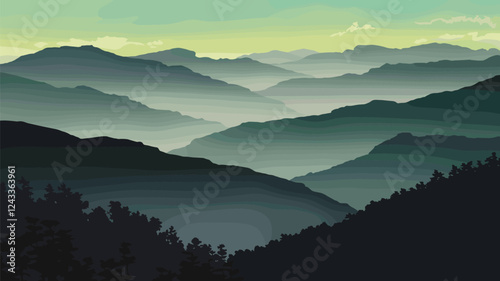 Layered Mountain Range: Gradient Sky