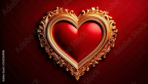 A royal-themed Valentine's backdrop with a golden heart frame on a dark red background
